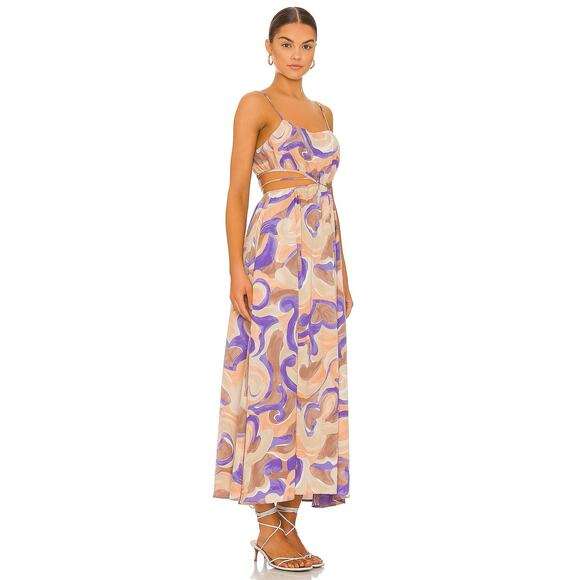 ASTR the Label Sanger Maxi Dress Open Cut-Out Side Purple Peach Swirl Size Large - Picture 2 of 9